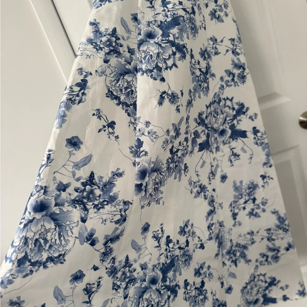 ALFRED SUNG Blue Floral Lace Up A-Line Gown - Picture 10 of 16